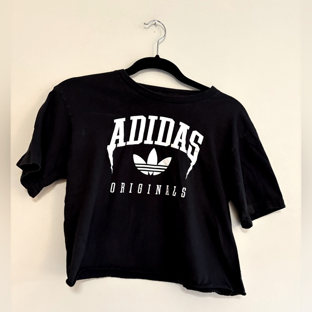 adidas Black Short Sleeve Tee Crop L